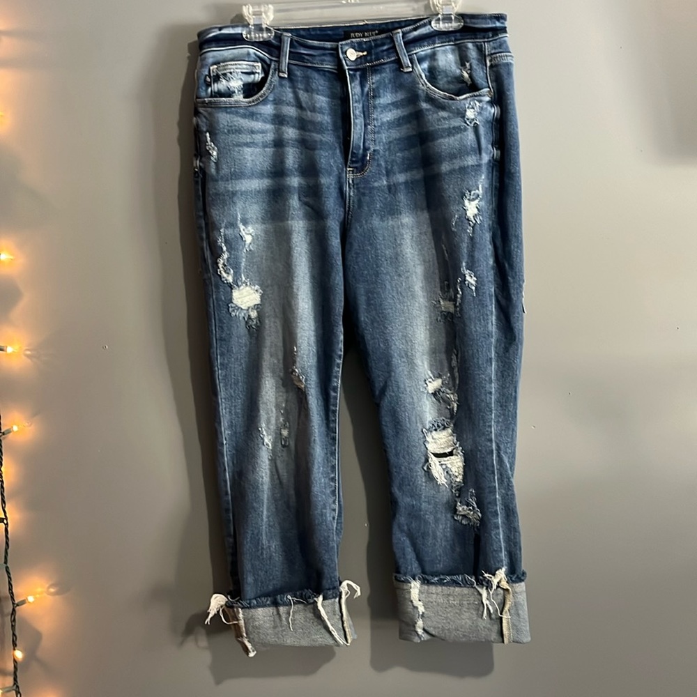 Judy Blue ankle cuffed distressed jean